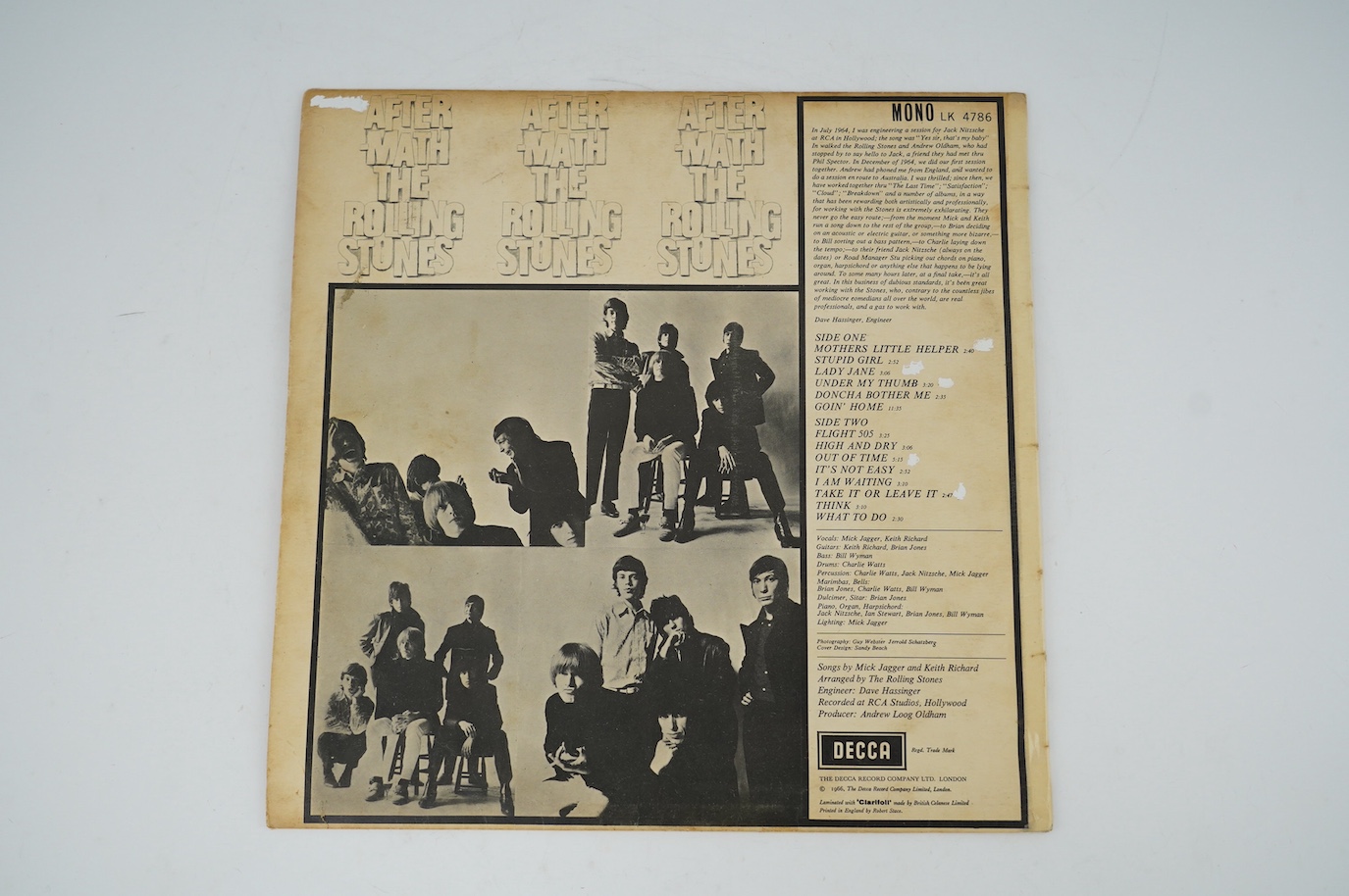 The Rolling Stones; Aftermath, mono on Decca LK4786, XARL-7209-6B. Condition - fair, some surface scratches to vinyl and wear to sleeve